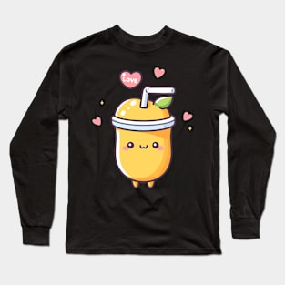 Cute Kawaii Mango Milkshake with Hearts | Kawaii Food Art for Kawaii Lovers Long Sleeve T-Shirt